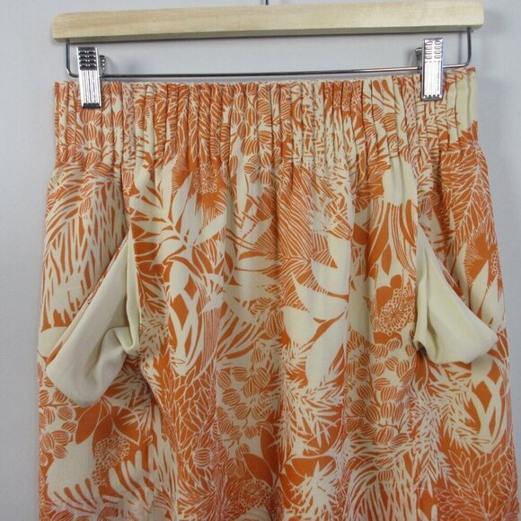 Club Monaco Floral Mini Skirt Women 4 Orange 100% Silk Tropical Beach 124 - Picture 2 of 8